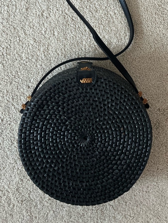 Handbags - Black Round Rattan Woven Crossbody Bag